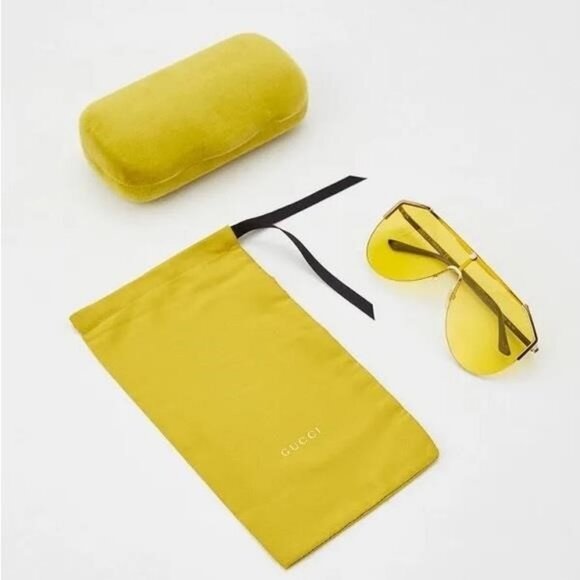 100%- New Authentic GUCCI GG0584s 004 140’ Aviator Shield Sunglasses - Picture 6 of 13